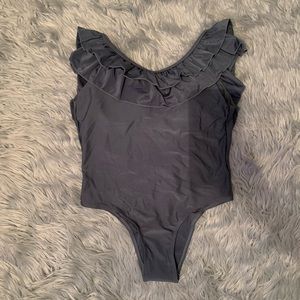 One piece ruffle swimsuit dark turquoise